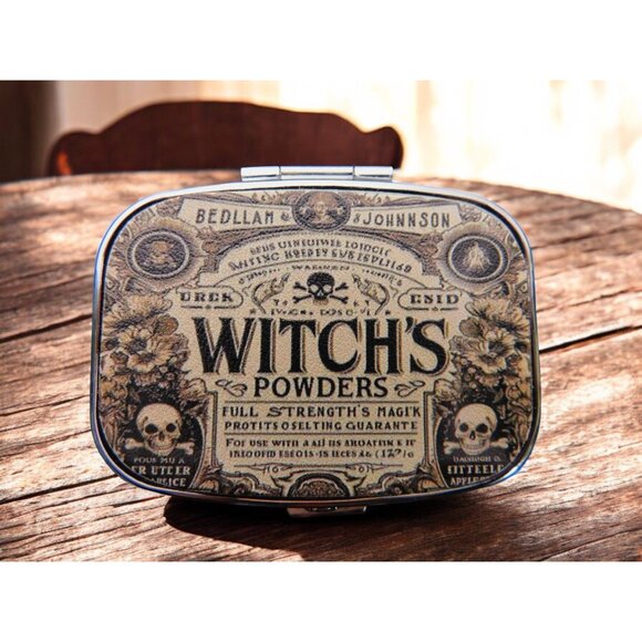 Witch's Powders Gothic Metal Pill Box Vintage Look New - Picture 1 of 11